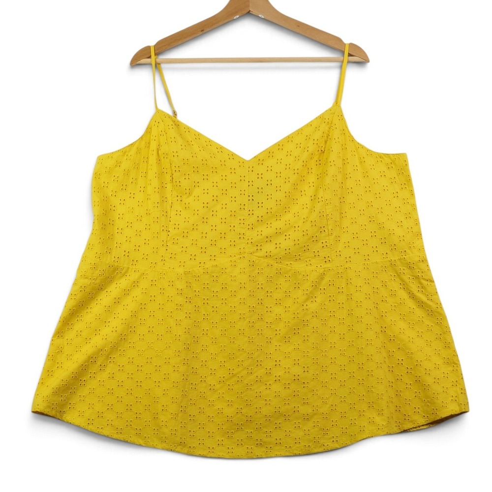 Lane Bryant Womens Eyelet Cami Top Size 22 Yellow Boho Summer Cottagecore Breezy